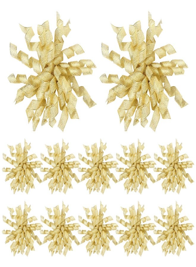 Xinnun 24 Pcs Bows for Gift Wrapping, 6 Inch Christmas Curly Burst Bow Self Adhesive Glitter Gift Bows for DIY Crafts Christmas Birthday Wedding Party Favors Decorations (Gold) - Image 1